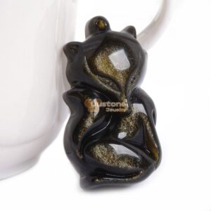 g3824 Natural golden obsidian carved Cute fox pendant bead 44mm