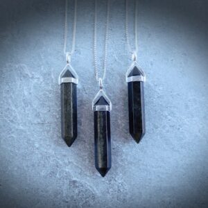 Golden Obsidian Gemstone Necklace Sterling Silver • Genuine Obsidian • Obsidian Point Necklace • Silver Obsidian Pendant • Crystal Point