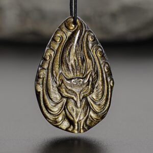 Genuine Natural Golden Obsidian Sacred Fox Pendant Grade Aaa Gemstone Obsidian Pendant