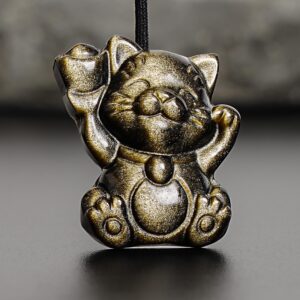 Genuine Natural Golden Obsidian Lucky Cat Pendant Grade Aaa Gemstone Obsidian Pendant