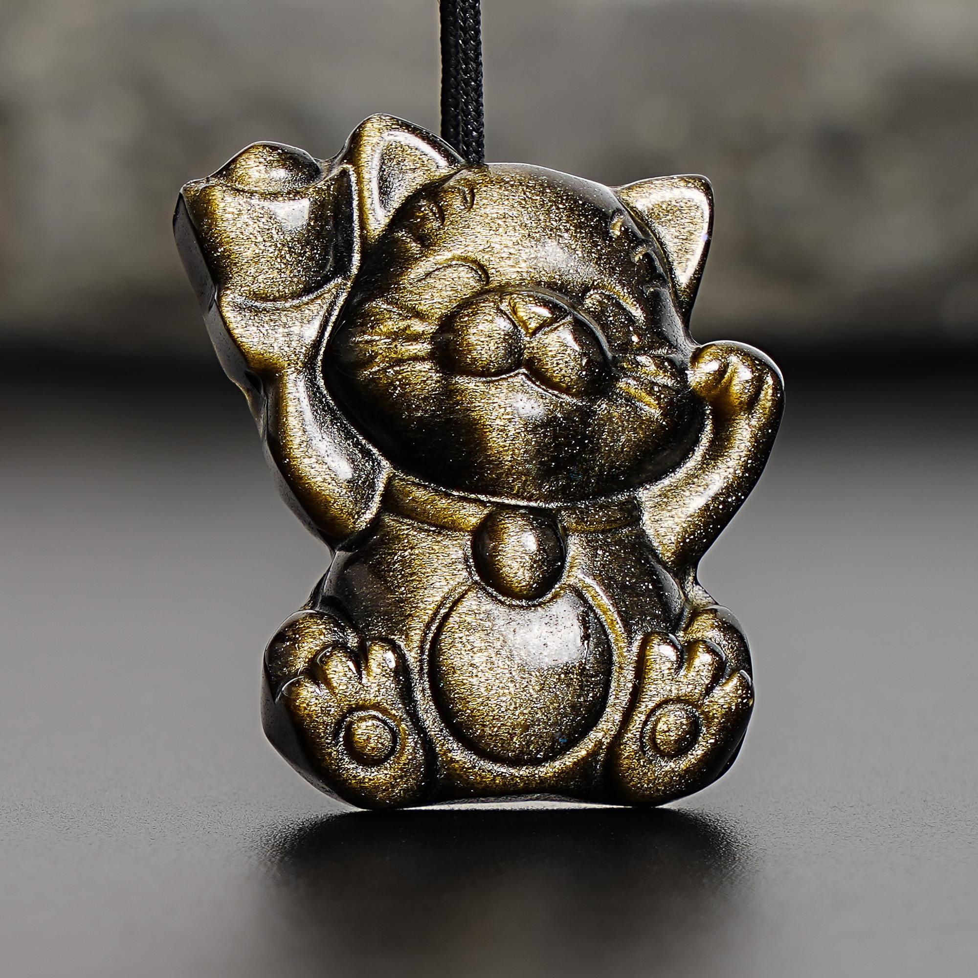 Genuine Natural Golden Obsidian Lucky Cat Pendant Grade Aaa Gemstone Obsidian Pendant