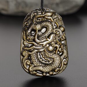 Genuine Natural Golden Obsidian Mysterious Chinese Dragon Pendant Grade AAA Gemstone Obsidian Pendant