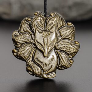 Genuine Natural Golden Obsidian Mystical Nine-tailed Fox Pendant Grade Aaa Gemstone Obsidian Pendant