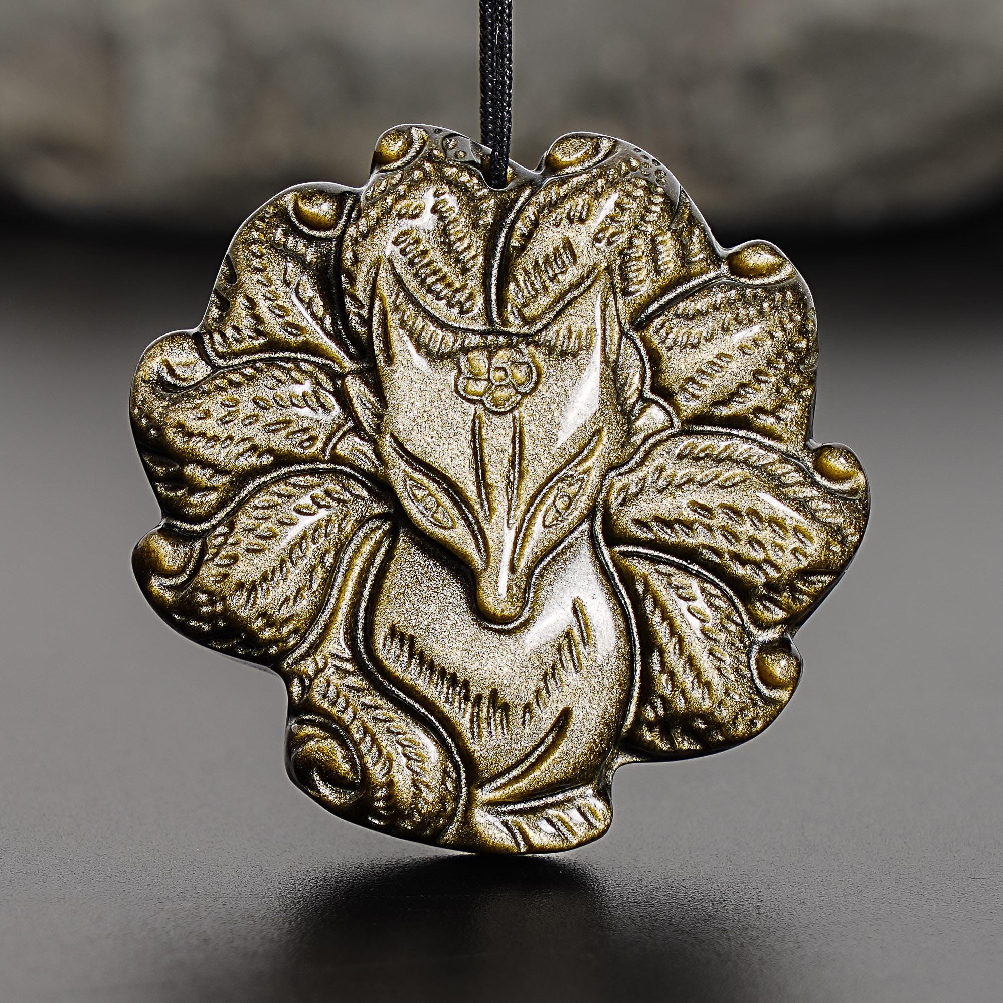 Genuine Natural Golden Obsidian Mystical Nine-tailed Fox Pendant Grade Aaa Gemstone Obsidian Pendant