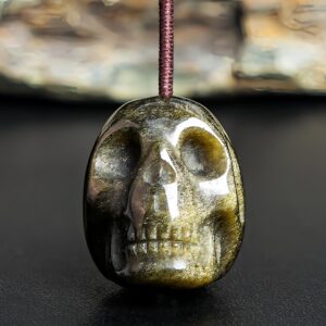Genuine Natural Golden Obsidian Skull Pendant Grade Aa Gemstone Obsidian Pendant (5 Pcs)