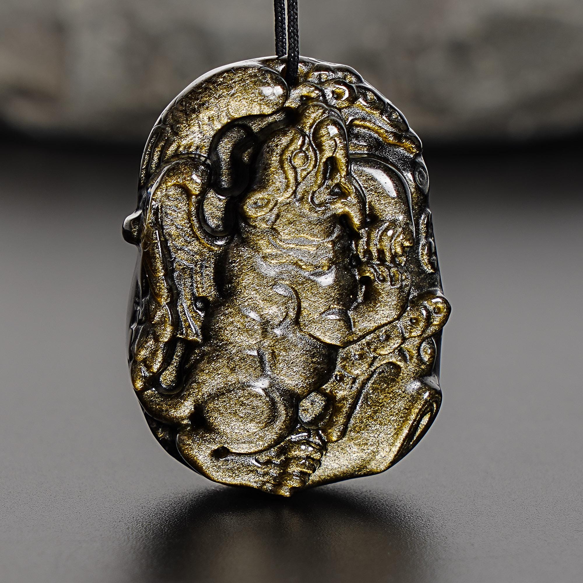 Genuine Natural Golden Obsidian Tiger Pendant Grade Aaa Gemstone Obsidian Pendant