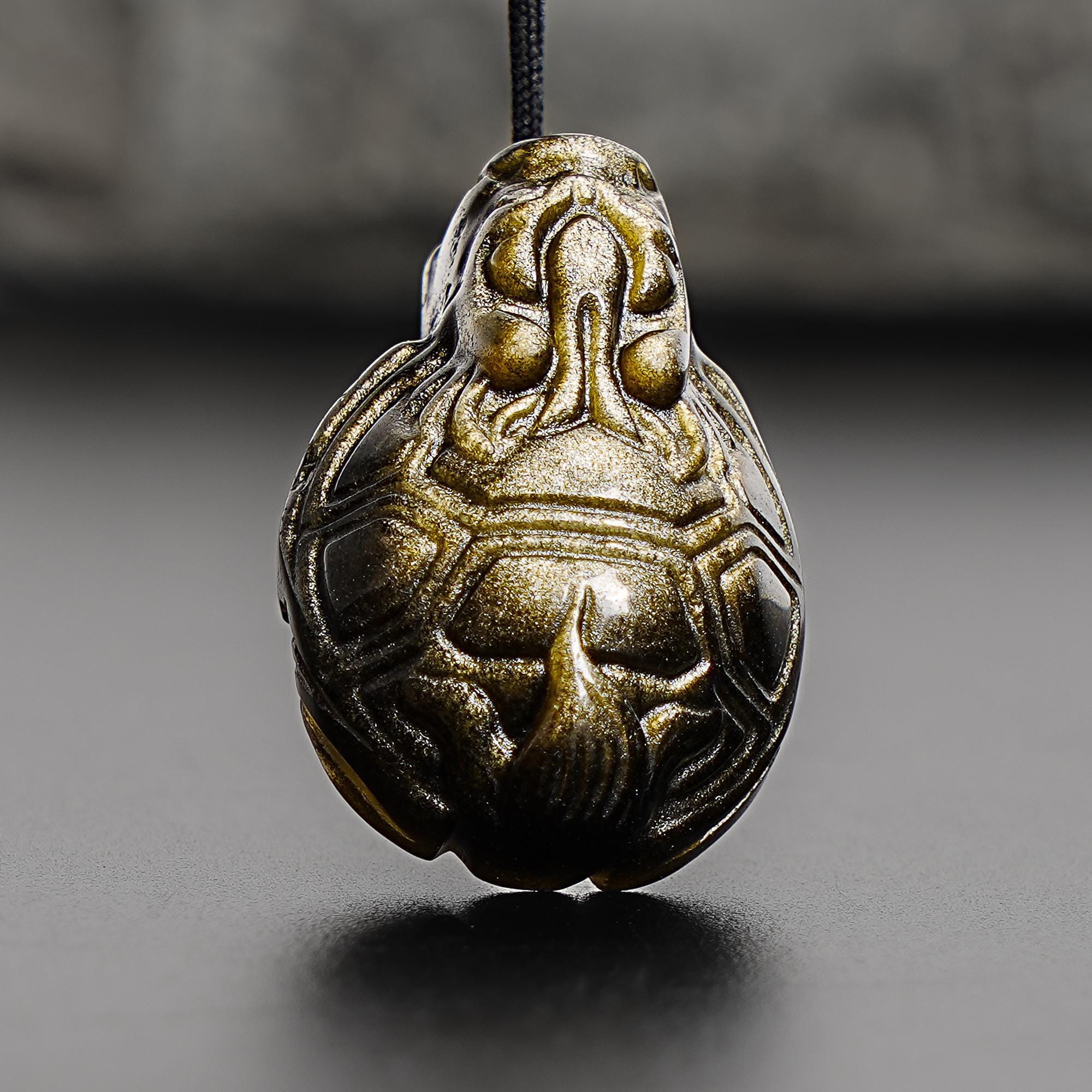 Genuine Natural Golden Obsidian Chinese Dragon Turtle Pendant Grade Aaa Gemstone Obsidian Pendant