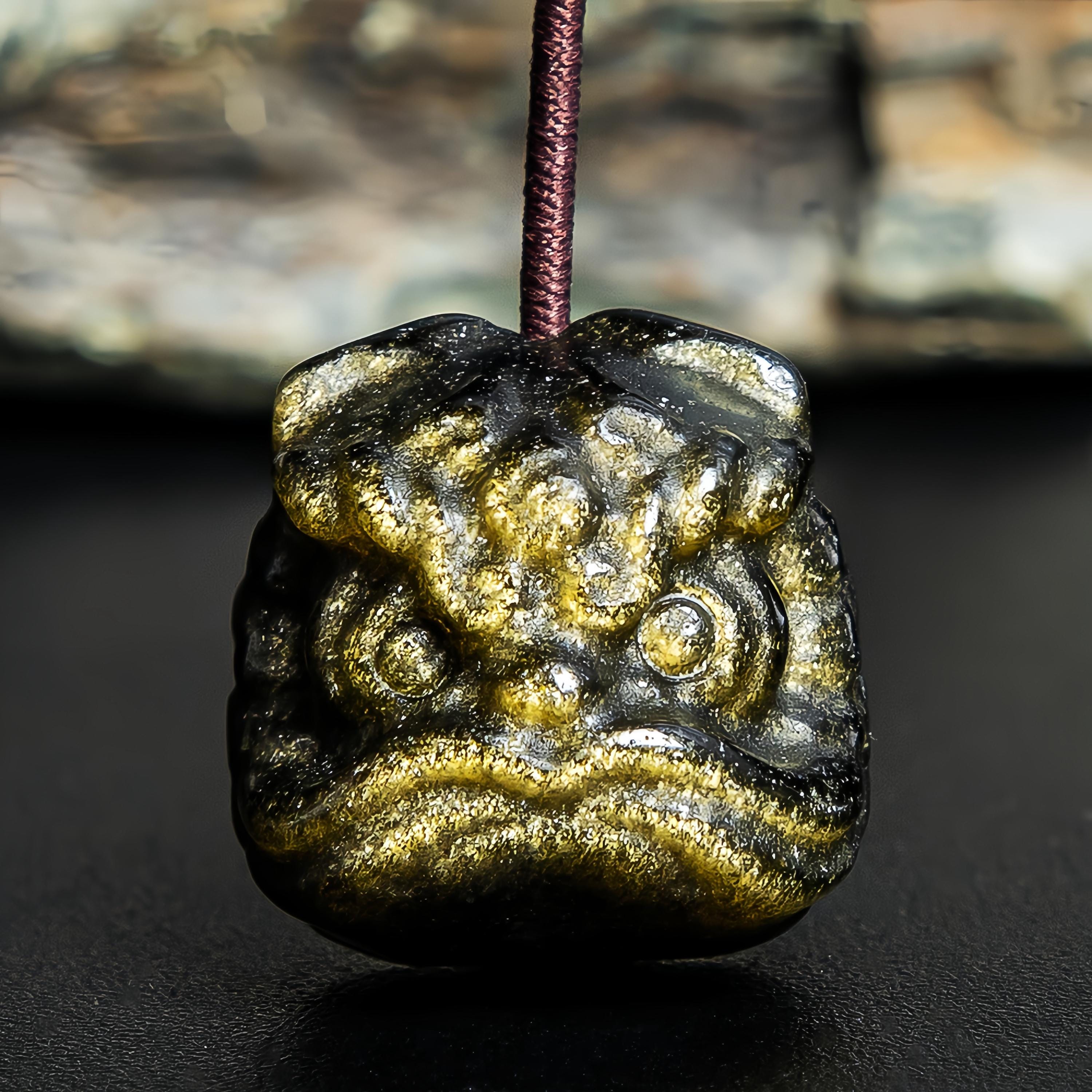 Genuine Natural Golden Obsidian Dancing Lion Head Pendant Grade Aa Gemstone Obsidian Pendant (5 Pcs)