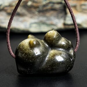 Genuine Natural Golden Obsidian Lying Cat Pendant Grade Aa Gemstone Obsidian Pendant (5 Pcs)