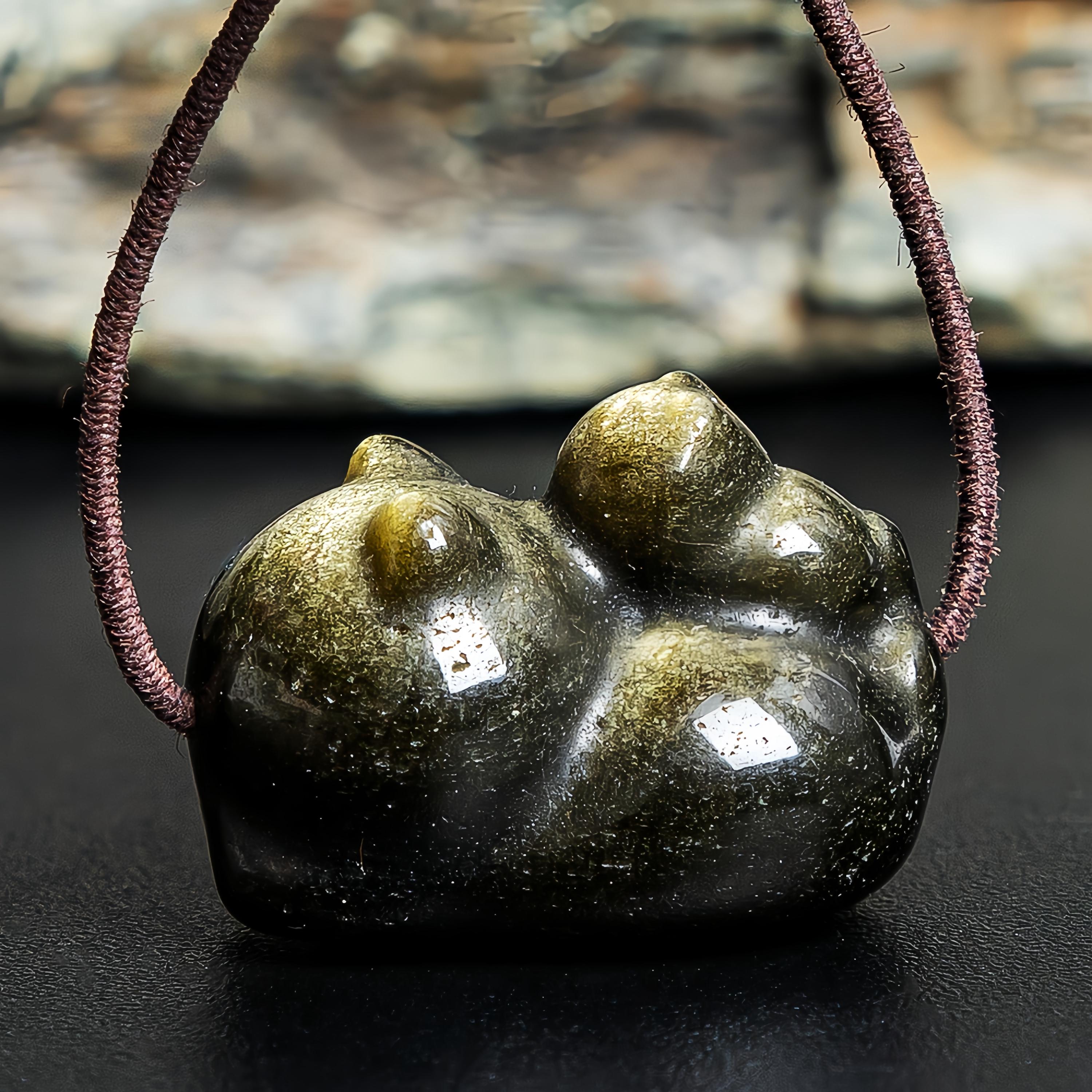 Genuine Natural Golden Obsidian Lying Cat Pendant Grade Aa Gemstone Obsidian Pendant (5 Pcs)