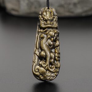 Genuine Natural Golden Obsidian Majestic Chinese Dragon Pendant Grade Aaa Gemstone Obsidian Pendant