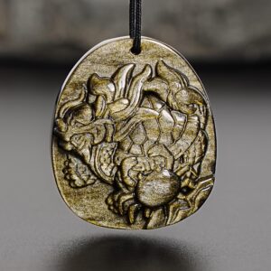 Genuine Natural Golden Obsidian Fortune Chinese Dragon Pendant Grade Aaa Gemstone Obsidian Pendant