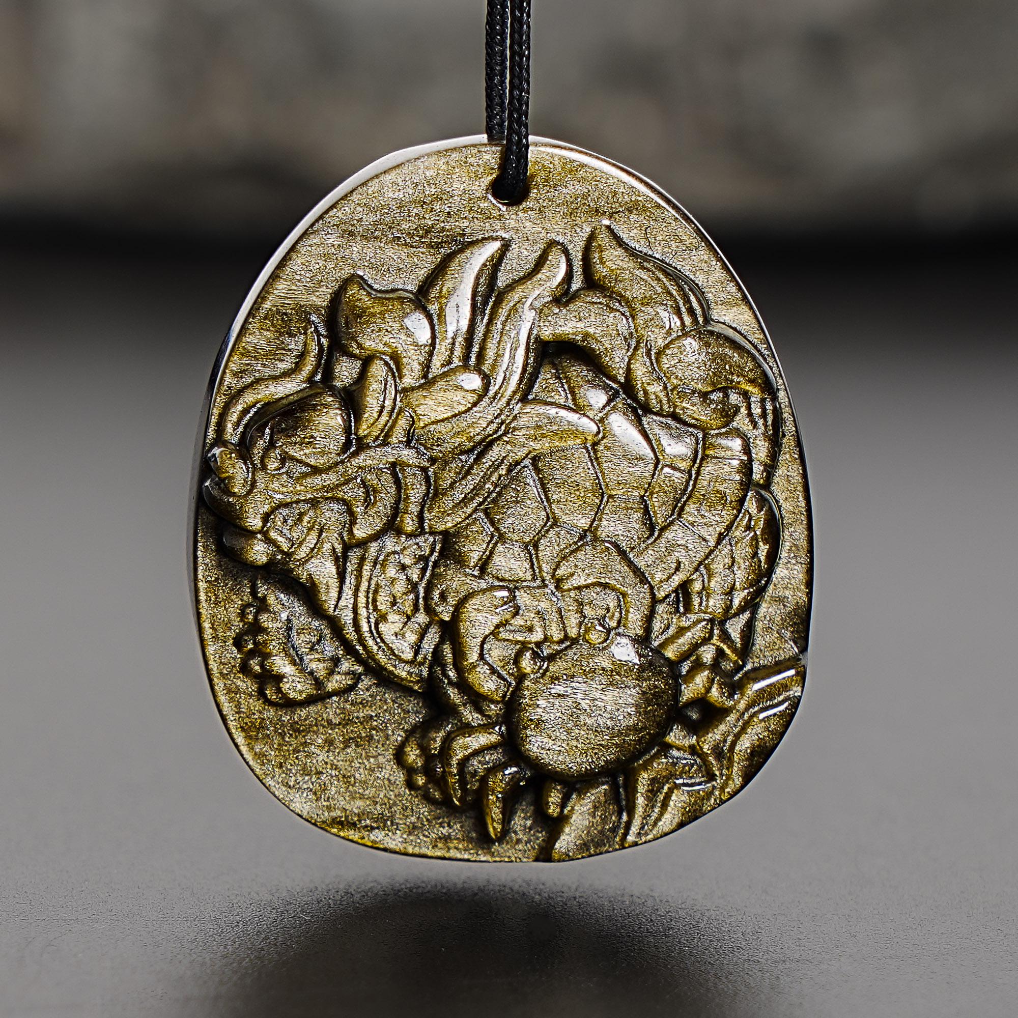 Genuine Natural Golden Obsidian Fortune Chinese Dragon Pendant Grade Aaa Gemstone Obsidian Pendant