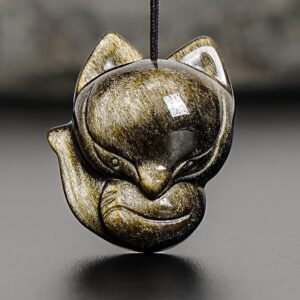Genuine Natural Golden Obsidian Cute Fox Pendant Grade Aaa Gemstone Obsidian Pendant