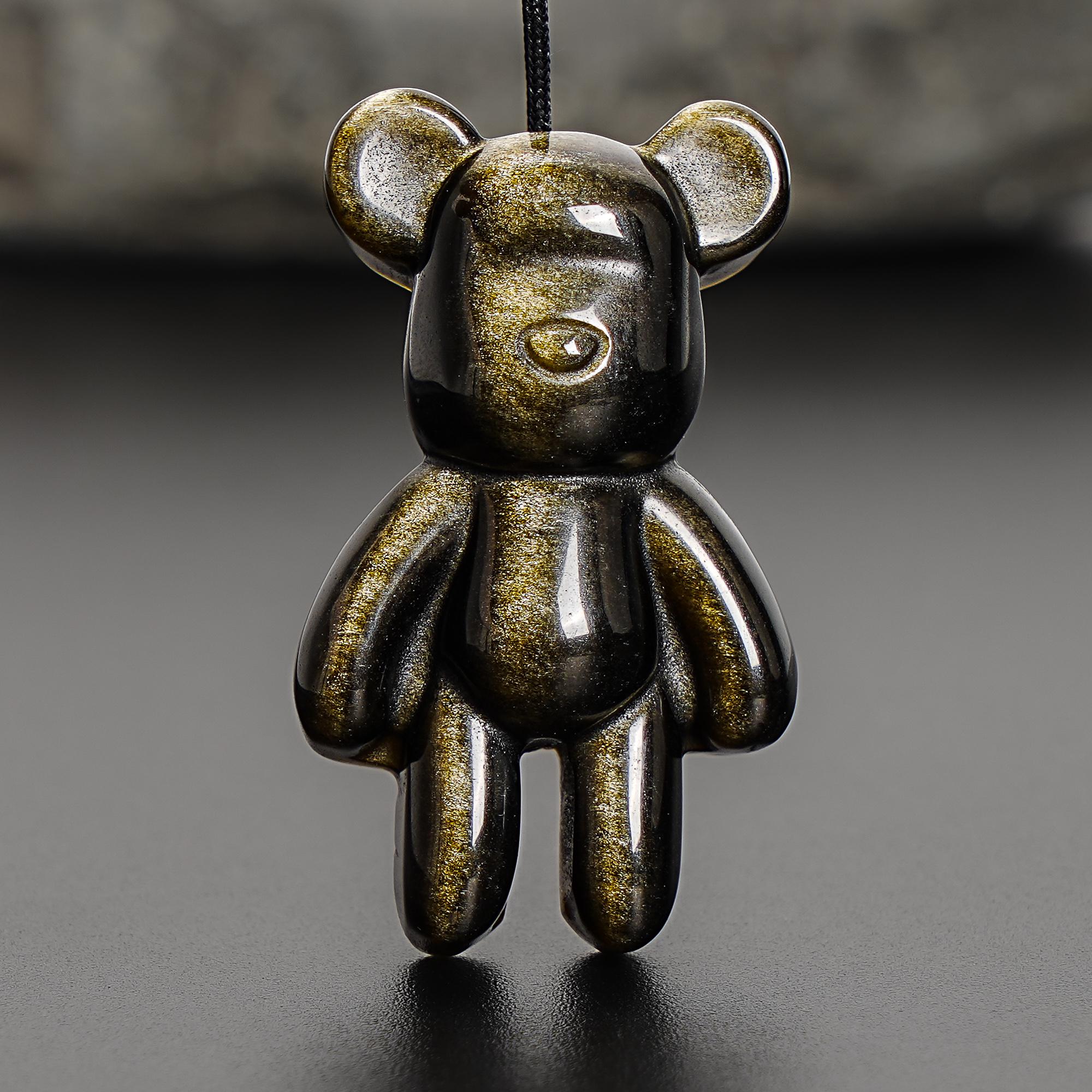 Genuine Natural Golden Obsidian Violent Bear Pendant Grade Aaa Gemstone Obsidian Pendant