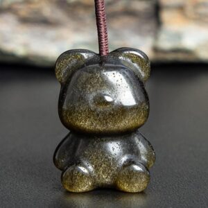 Genuine Natural Golden Obsidian Cute Bear Pendant Grade Aa Gemstone Obsidian Pendant (5 Pcs)