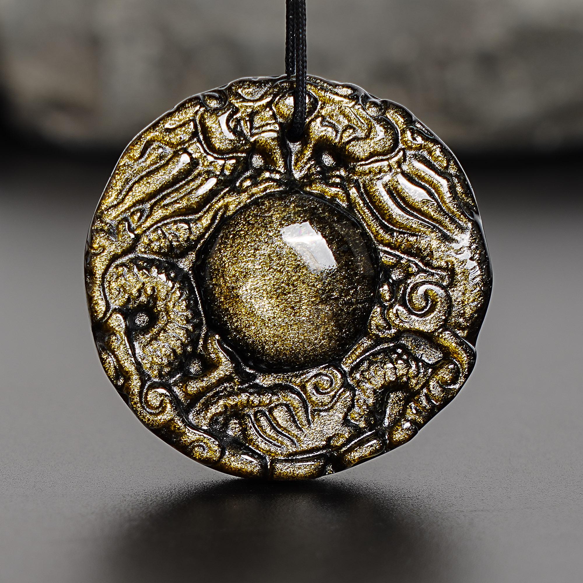 Genuine Natural Golden Obsidian Loyal Chinese Dragon Pendant Grade Aaa Gemstone Obsidian Pendant