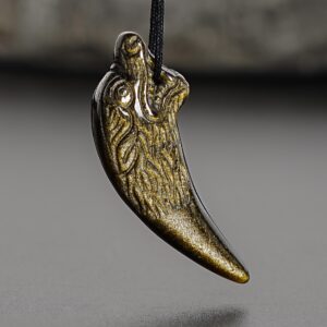 Genuine Natural Golden Obsidian Cute Wolf Tooth Pendant Grade Aaa Gemstone Obsidian Pendant