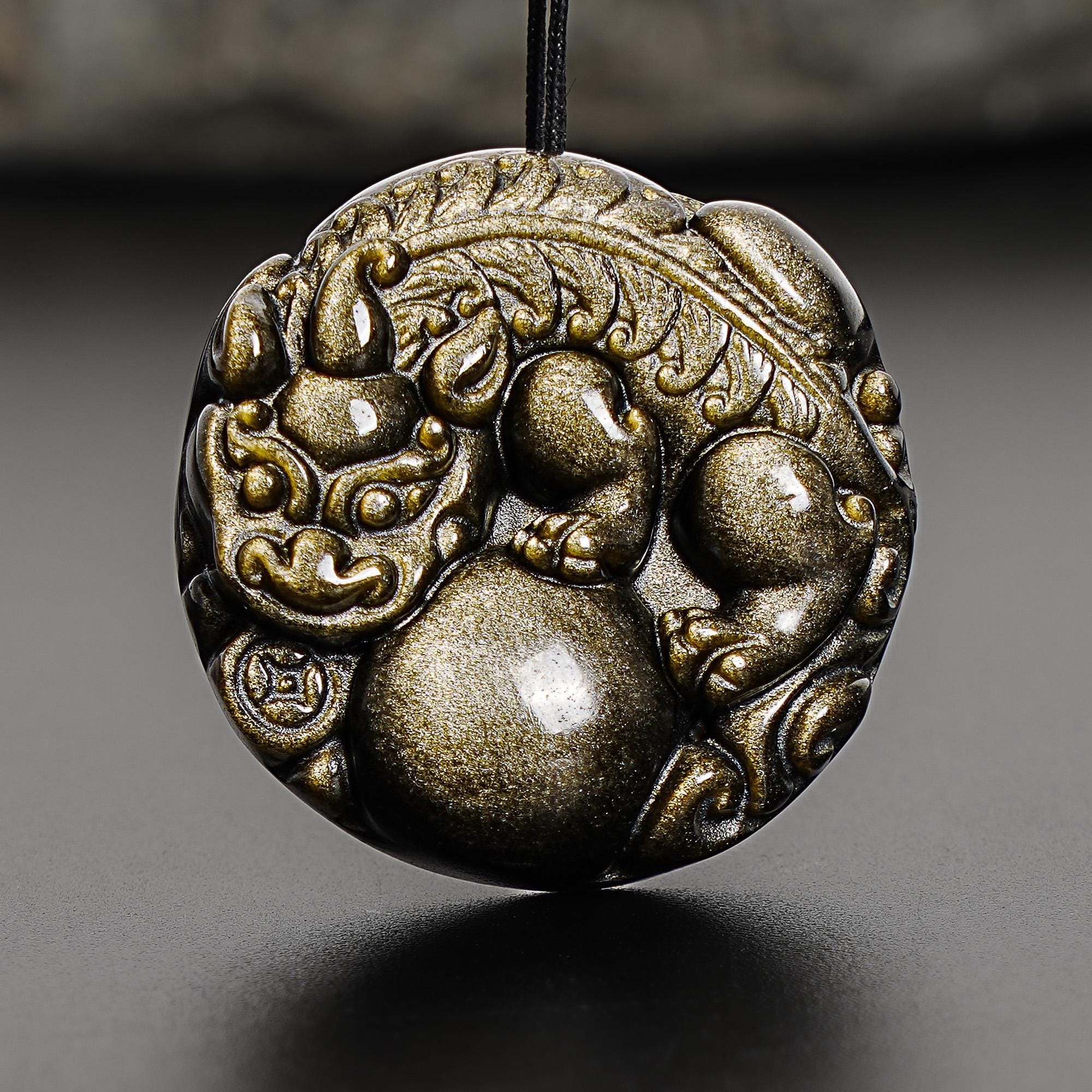 Genuine Natural Golden Obsidian Pi Xiu Pendant Grade Aaa Gemstone Obsidian Pendant