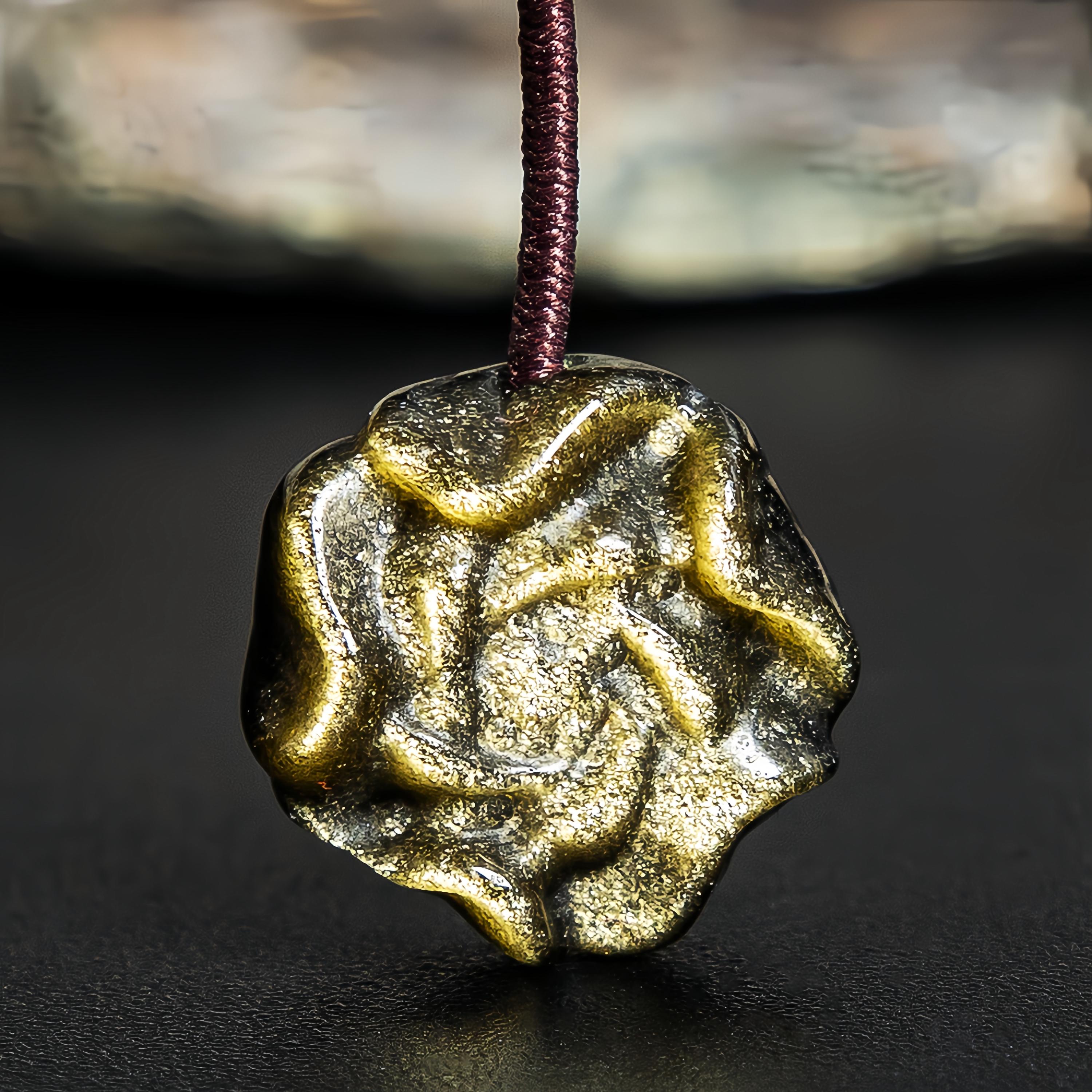 Genuine Natural Golden Obsidian Rose Pendant Grade Aa Gemstone Obsidian Pendant (5 Pcs)