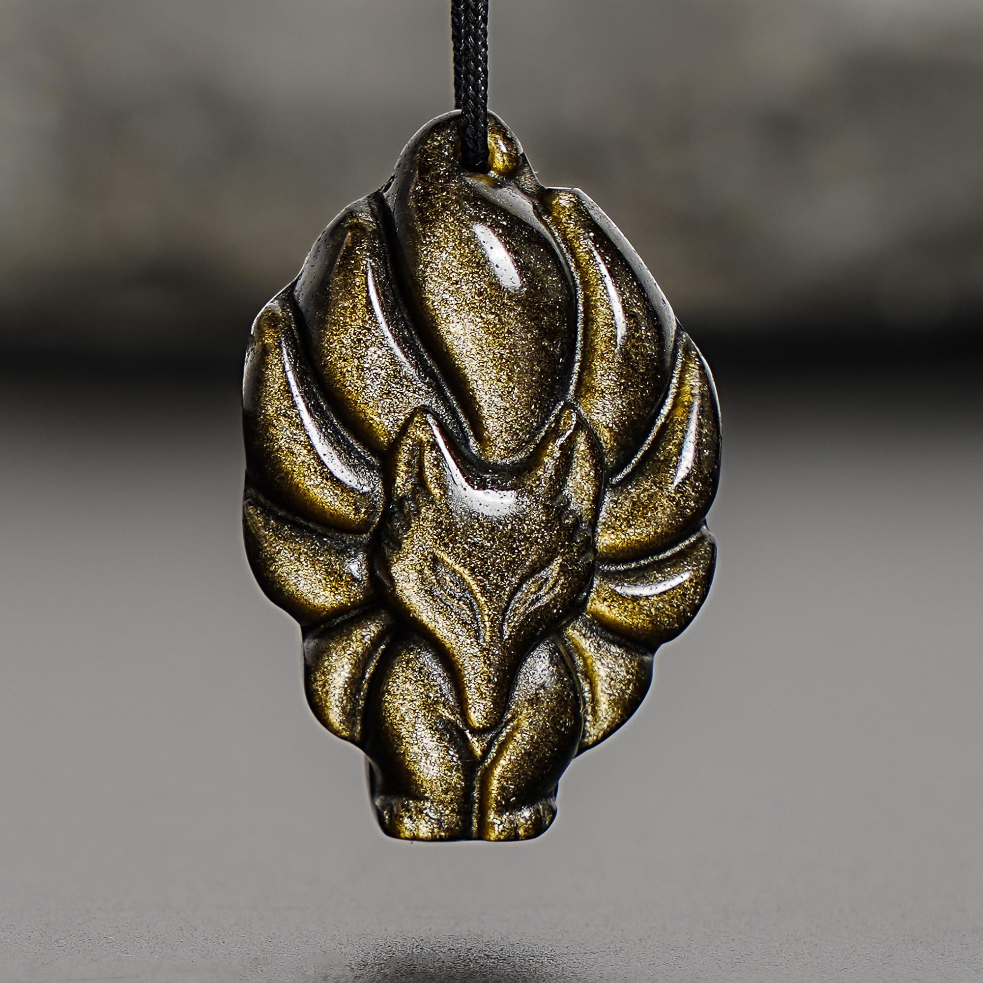Genuine Natural Golden Obsidian Nine-tailed Fox Pendant Grade Aaa Gemstone Obsidian Pendant