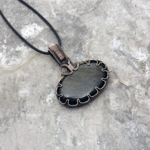 Handmade Gold Sheen Obsidian Pendant: Copper Wire Wrapped Jewelry - Made In The Usa 0295