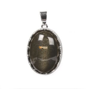 Natural Golden Obsidian Gemstone Smooth Cab Crystal Pendant Copper Plating Silver Oval Pendant
