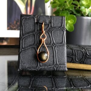 Golden Obsidian Pendant Necklace, Handmade Gift Box