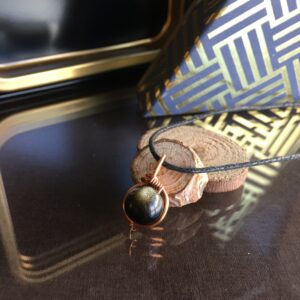 Golden Obsidian Necklace, Minimalist Wire Wrapped Pendant