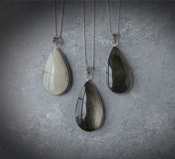 Obsidian Necklace, Obsidian Pendant, Golden Obsidian Necklace, Sterling Golden Obsidian Gemstone Necklace, Gemstone Appeal, Gsa