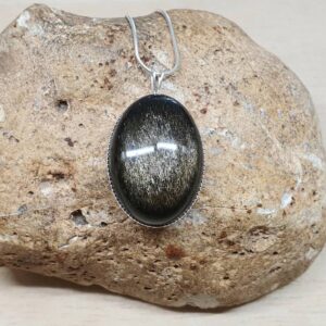 Golden sheen Obsidian pendant. Reiki jewelry uk. Semi precious stone. 25x18mm. 925 Sterling silver necklaces for women. Empowered crystals