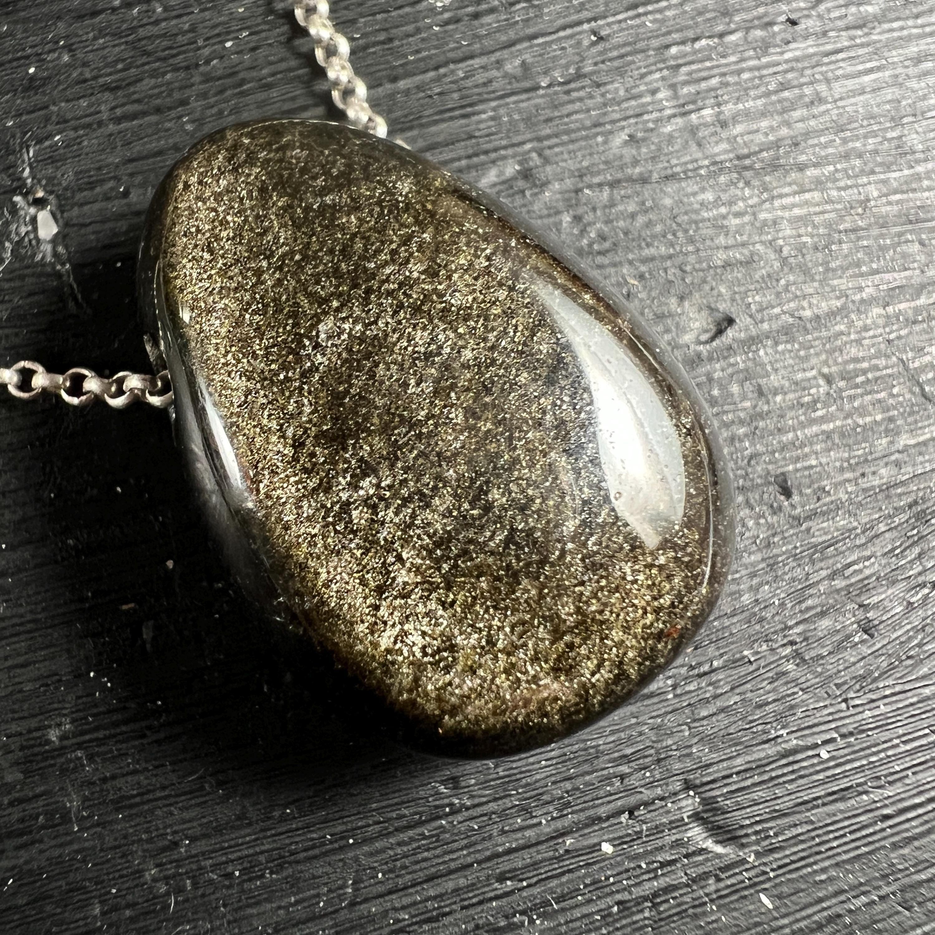Golden Sheen Obsidian Pendant, Side Drilled Drop-shape Gemstone