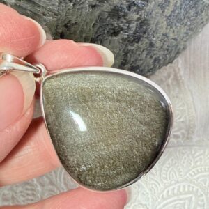 Golden Sheen Obsidian teardrop Pendant, Sterling Silver Setting, Unisex Jewelry
