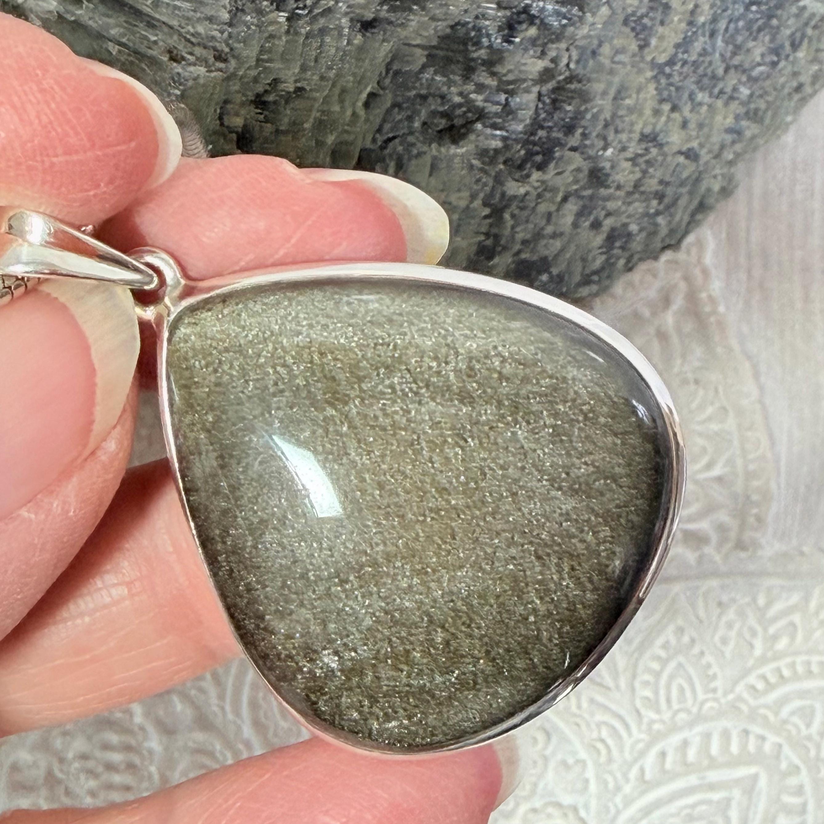 Golden Sheen Obsidian Teardrop Pendant, Sterling Silver Setting, Unisex Jewelry Golden Sheen Obsidian Teardrop Pendant, Sterling Silver Setting, Unisex Jewelry