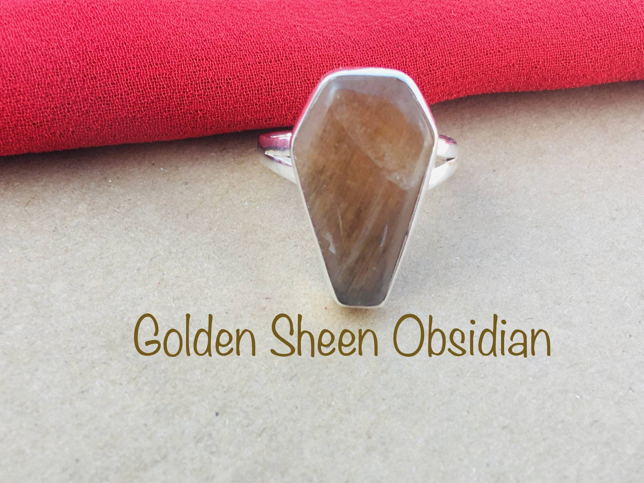 Designer Golden Sheen Obsidian Coffin Ring In Shine Ring, Golden Coffin, Artisan Ring, Dainty Ring, Coffin Shape, Stack Ring, Gift For Her