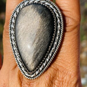 Handmade Sterling Silver Golden Sheen Obsidian Statement Ring Handmade Sterling Silver Golden Sheen Obsidian Statement Ring