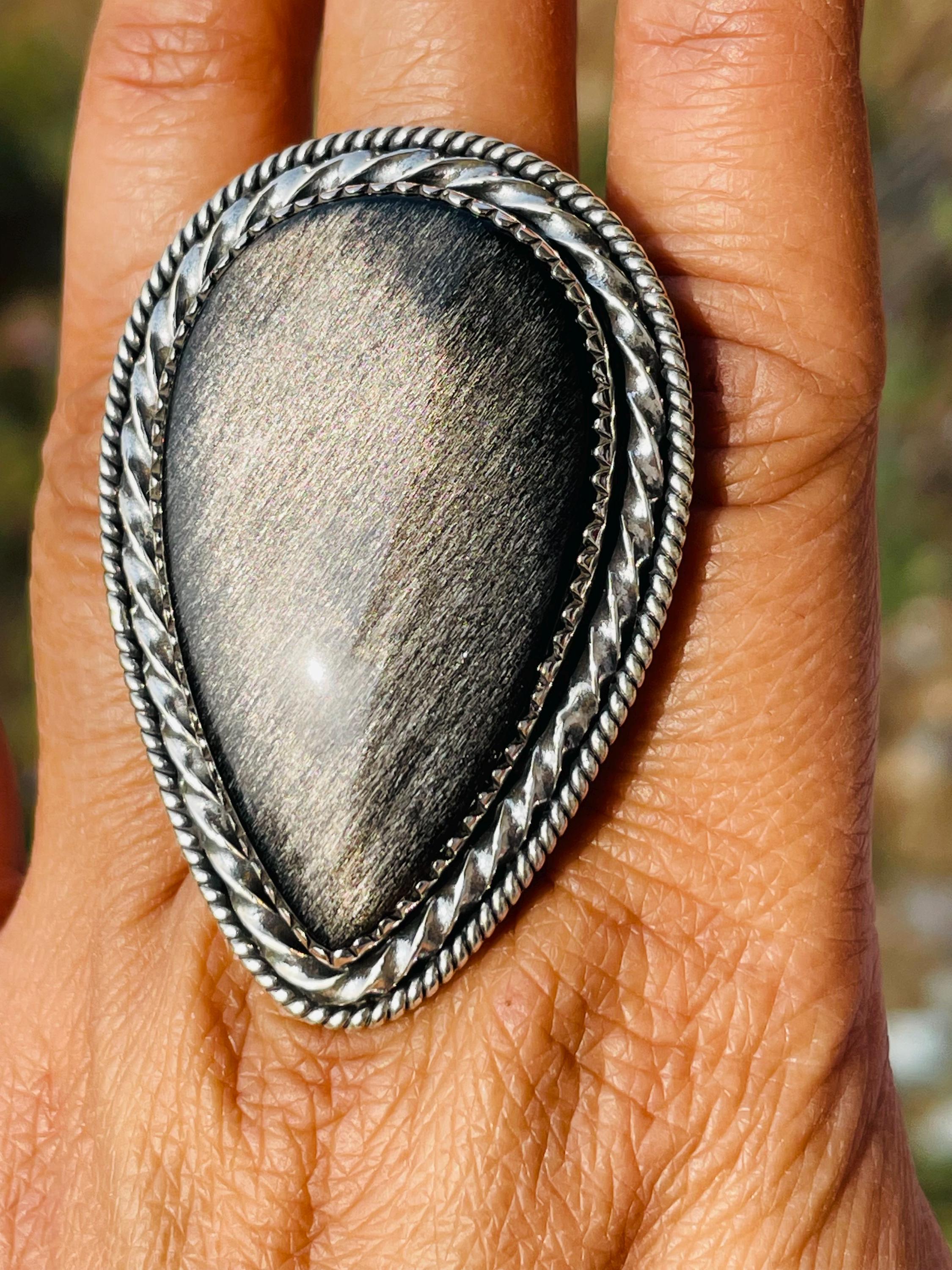 Handmade Sterling Silver Golden Sheen Obsidian Statement Ring