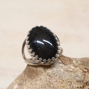 Golden sheen Obsidian ring. 925 sterling silver rings for women. Reiki jewelry uk. Adjustable ring. 18x13mm stone