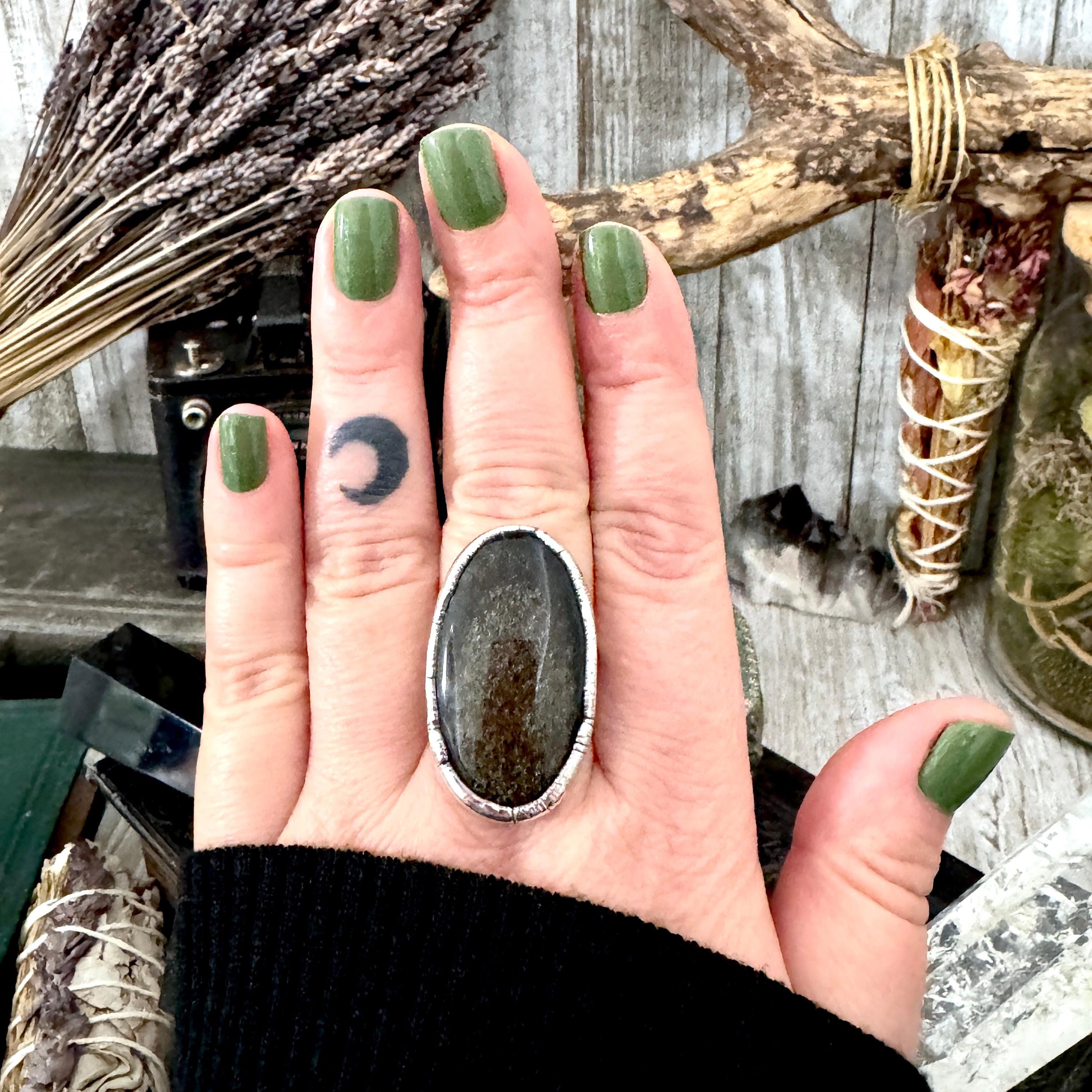 Golden Sheen Obsidian Crystal Ring Fine Silver Size 9 / Foxlark Collection - One Of A Kind Golden Sheen Obsidian Crystal Ring Fine Silver Size 9 / Foxlark Collection - One Of A Kind