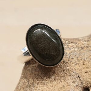 Golden Sheen Obsidian Ring. Reiki Jewelry Uk. 14x10mm Stone. 925 Sterling Silver Adjustable Rings For Women. Empowered Crystals