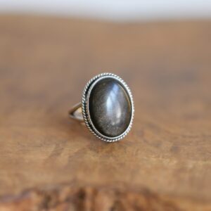 Golden Obsidian Sterling Silver Ring – Boho Statement Jewelry