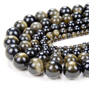 10mm Chatoyant Golden Sheen Obsidian Gemstone Grade Aa Round Loose Beads 15.5 Inch Full Strand (90112369-135)
