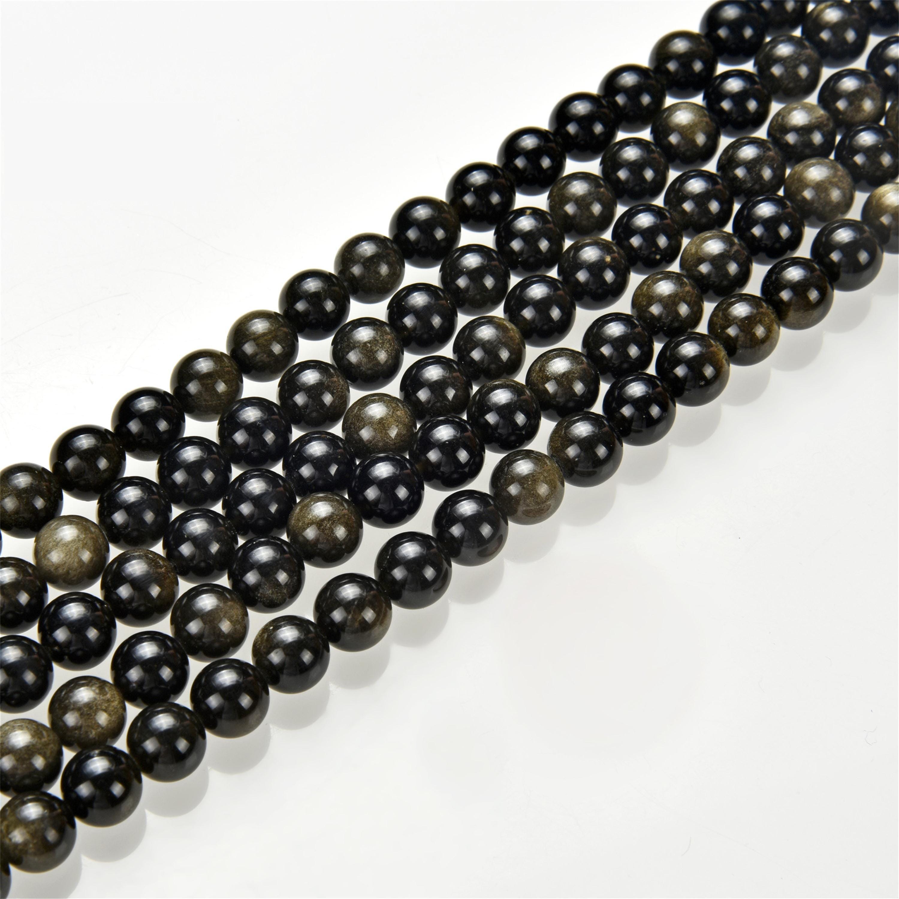 2.0mm Hole Gold Sheen Obsidian Smooth Round Beads 6mm 8mm 10mm 15.5" Strand