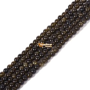 4mm Natural Golden Obsidian Round Ball Loose Beads DIY Jewelry Making Strand 15.5-16"
