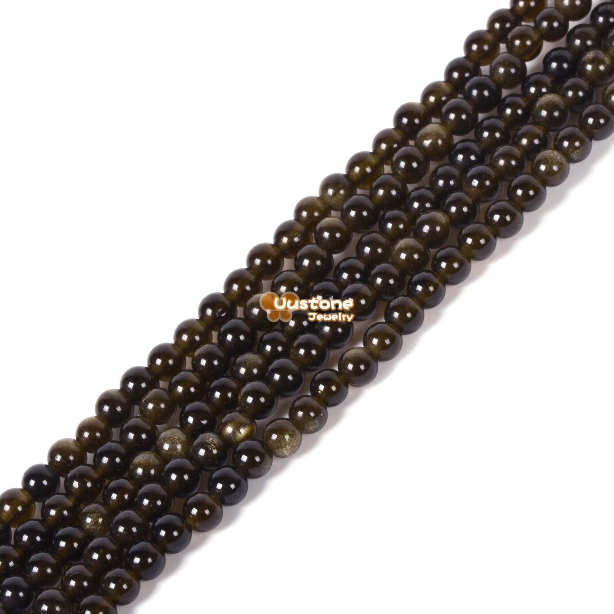4mm Natural Golden Obsidian Round Ball Loose Beads Diy Jewelry Making Strand 15.5-16"