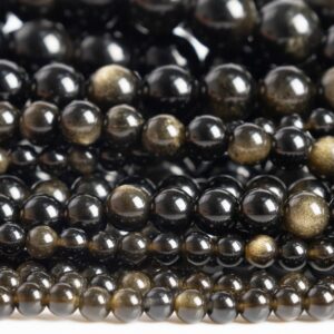 Genuine Natural Black Golden Obsidian Gemstone Grade Aa Round 4mm 6mm 8mm 10mm Loose Beads