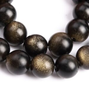 Genuine Natural Golden Obsidian Gemstone Beads 6-7mm Matte Black Round A Quality Loose Beads (107276)