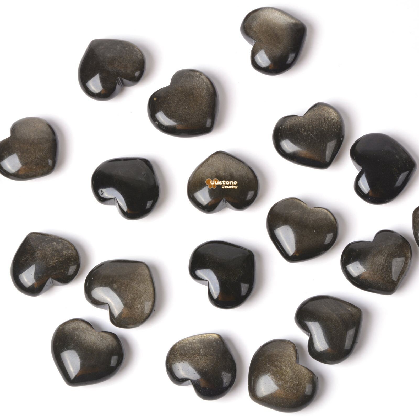 25mm Natural Golden Obsidian Rock Crystal Puff Love Mellow Hearts Crystal Healing Reiki Pocket Stone Chunky