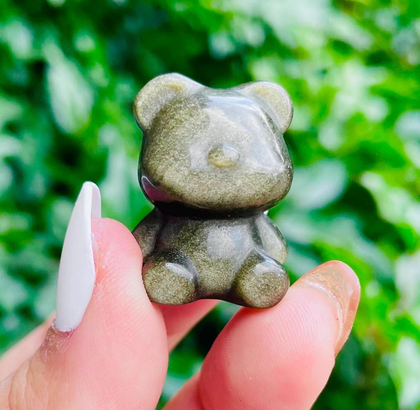 Gold Sheen Obsidian Crystal Bear: Small Carved Gemstone Bead