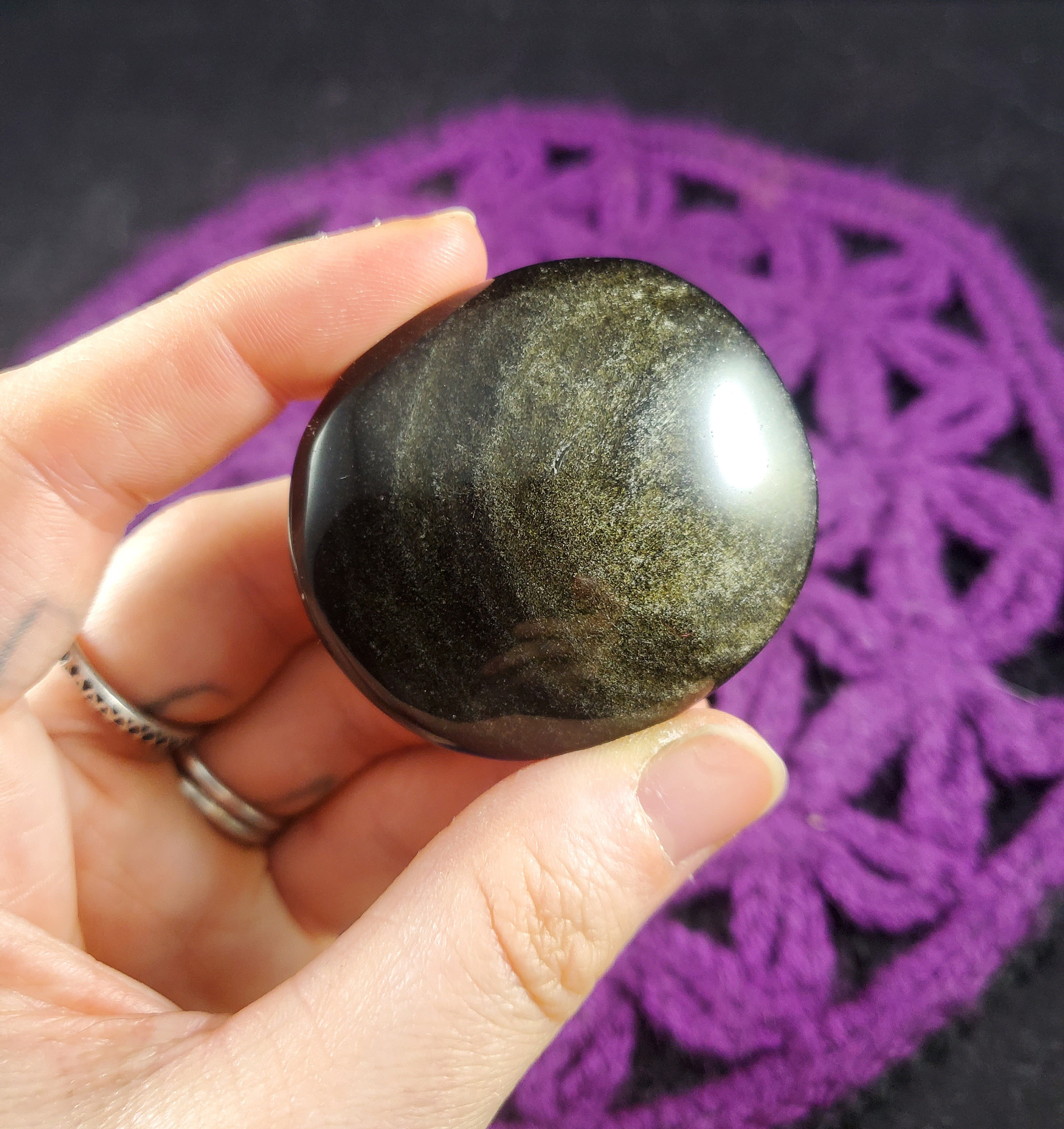 Gold Sheen Obsidian Small Palmstone Crystal Palm Stone Polished Unique Natural Black Shiny High Quality Mexico